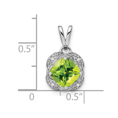 14k White Gold Cushion Peridot and Diamond Pendant - 2