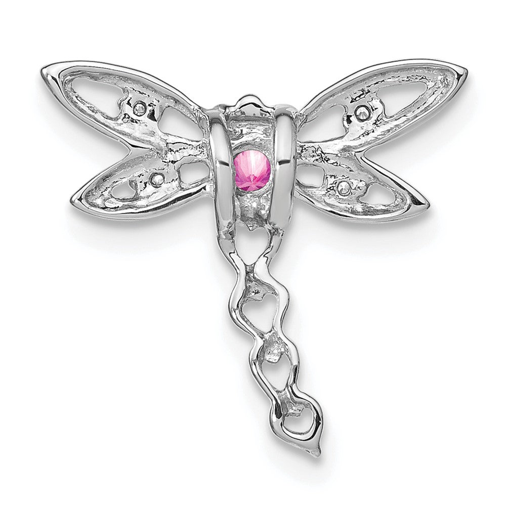 14k White Gold Lab Created Pink Sapphire and Diamond Dragonfly Chain Slide