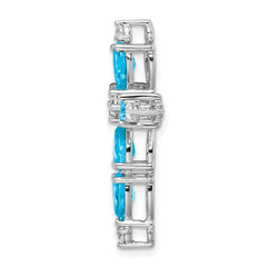 14k White Gold Blue Topaz and Diamond Cross Chain Slide