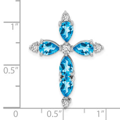 14k White Gold Blue Topaz and Diamond Cross Chain Slide