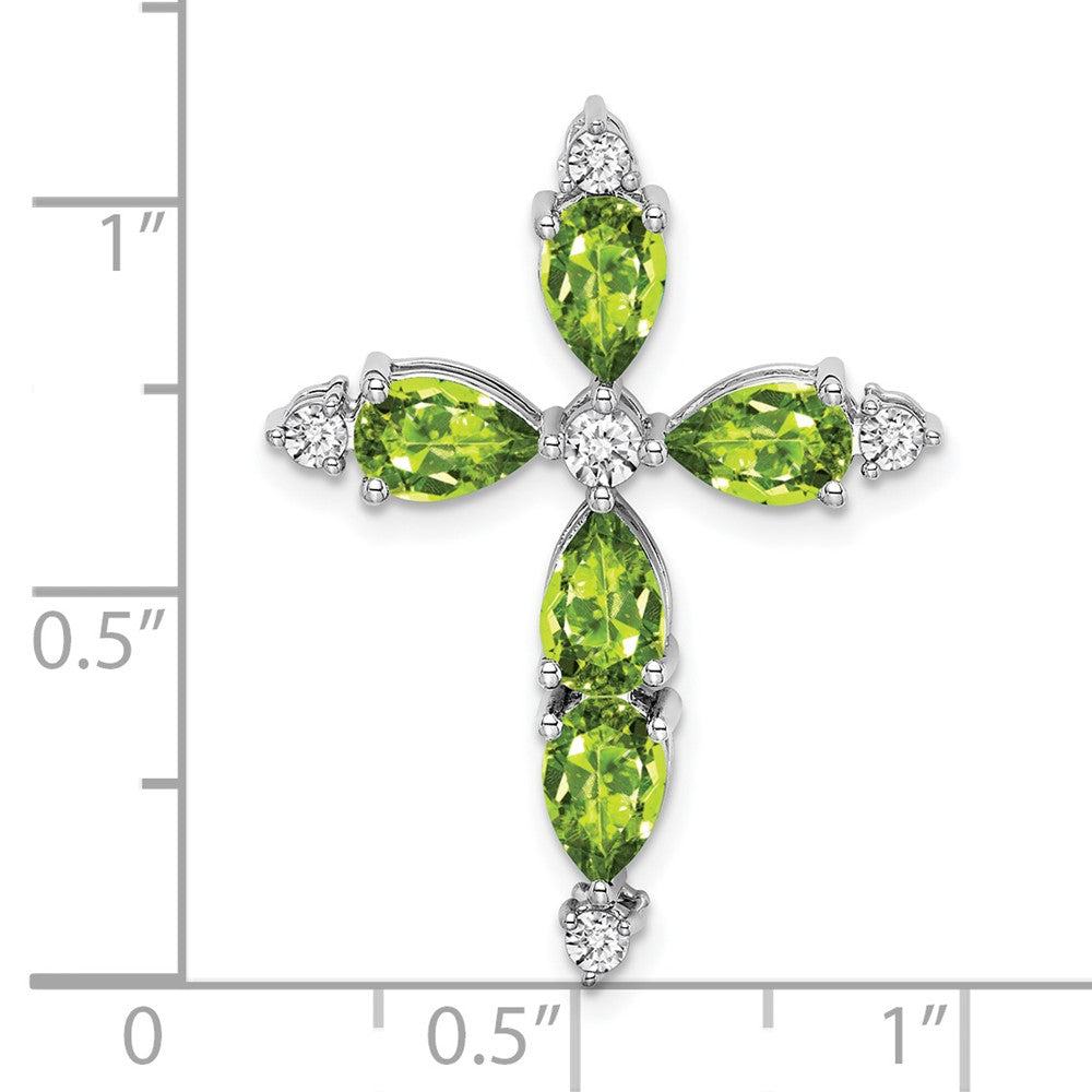 14k White Gold Peridot and Diamond Cross Chain Slide