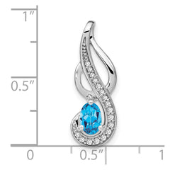 14k White Gold Blue Topaz and Diamond Swirl Pendant