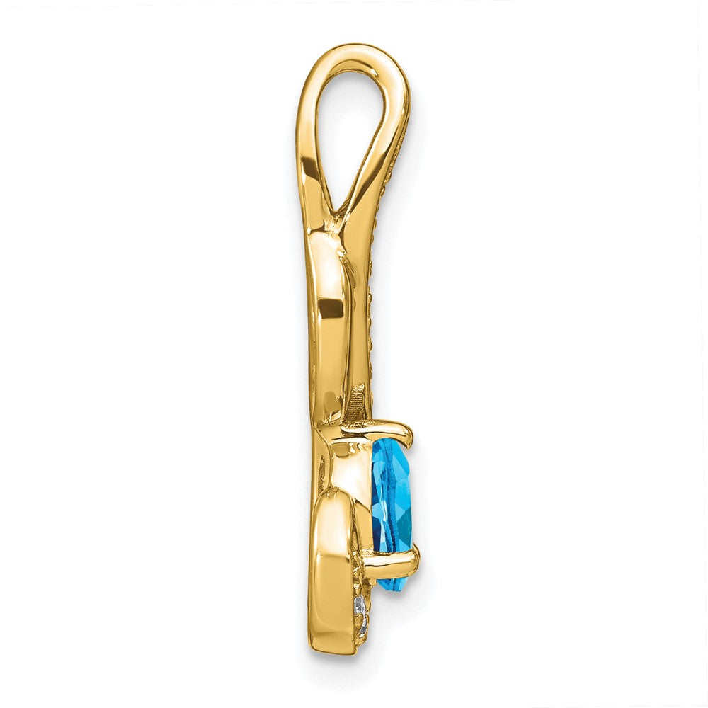 14k Blue Topaz and Diamond Swirl Pendant