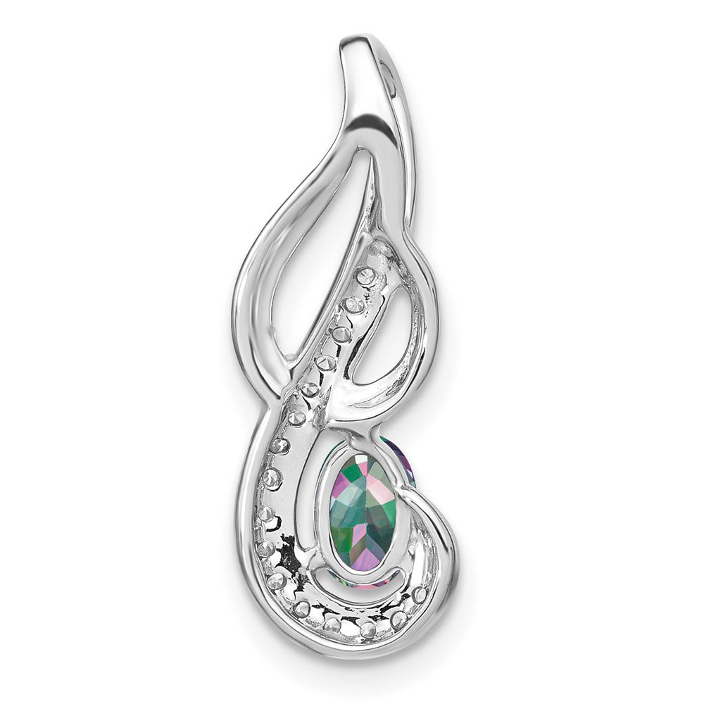 14k White Gold Mystic Fire Topaz and Diamond Swirl Pendant