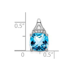 14k White Gold Cushion Blue Topaz and Diamond Pendant - 2