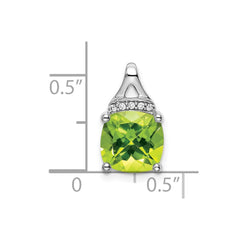 14k White Gold Cushion Peridot and Diamond Pendant - 4