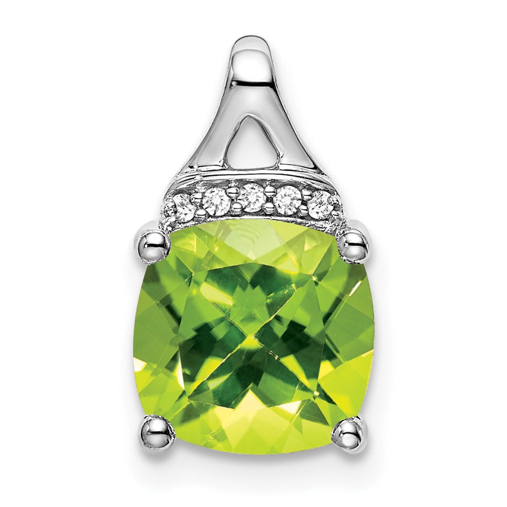 14k White Gold Cushion Peridot and Diamond Pendant - 4