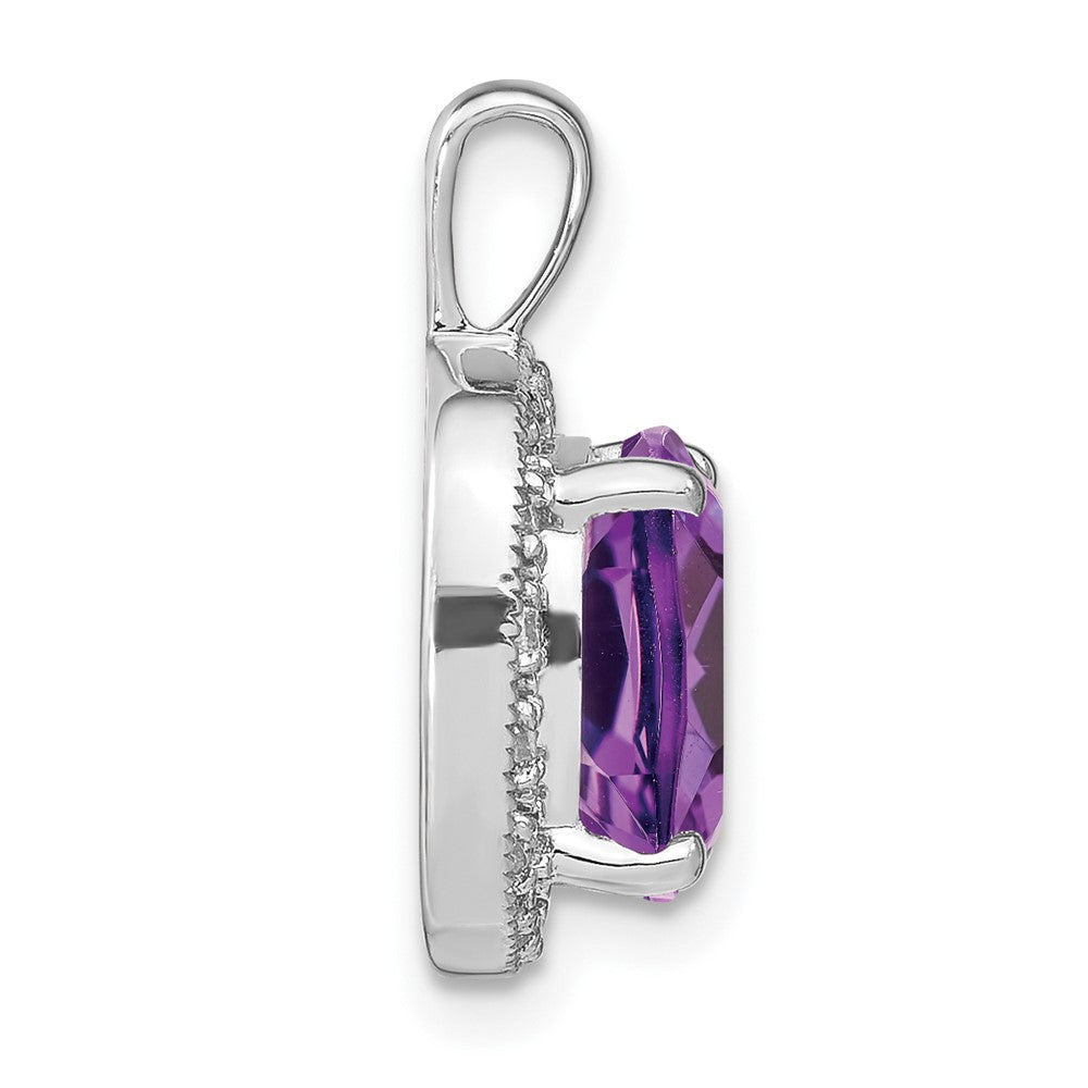 14k White Gold Cushion Amethyst and Diamond Pendant - 12