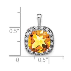 14k White Gold Cushion Citrine and Diamond Pendant - 2