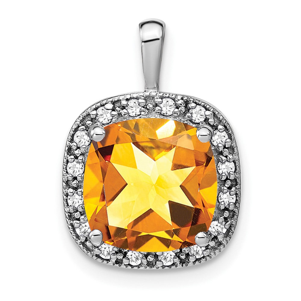 14k White Gold Cushion Citrine and Diamond Pendant - 2