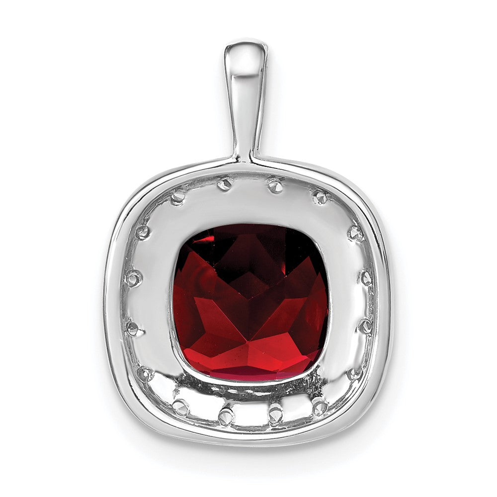 14k White Gold Cushion Garnet and Diamond Pendant