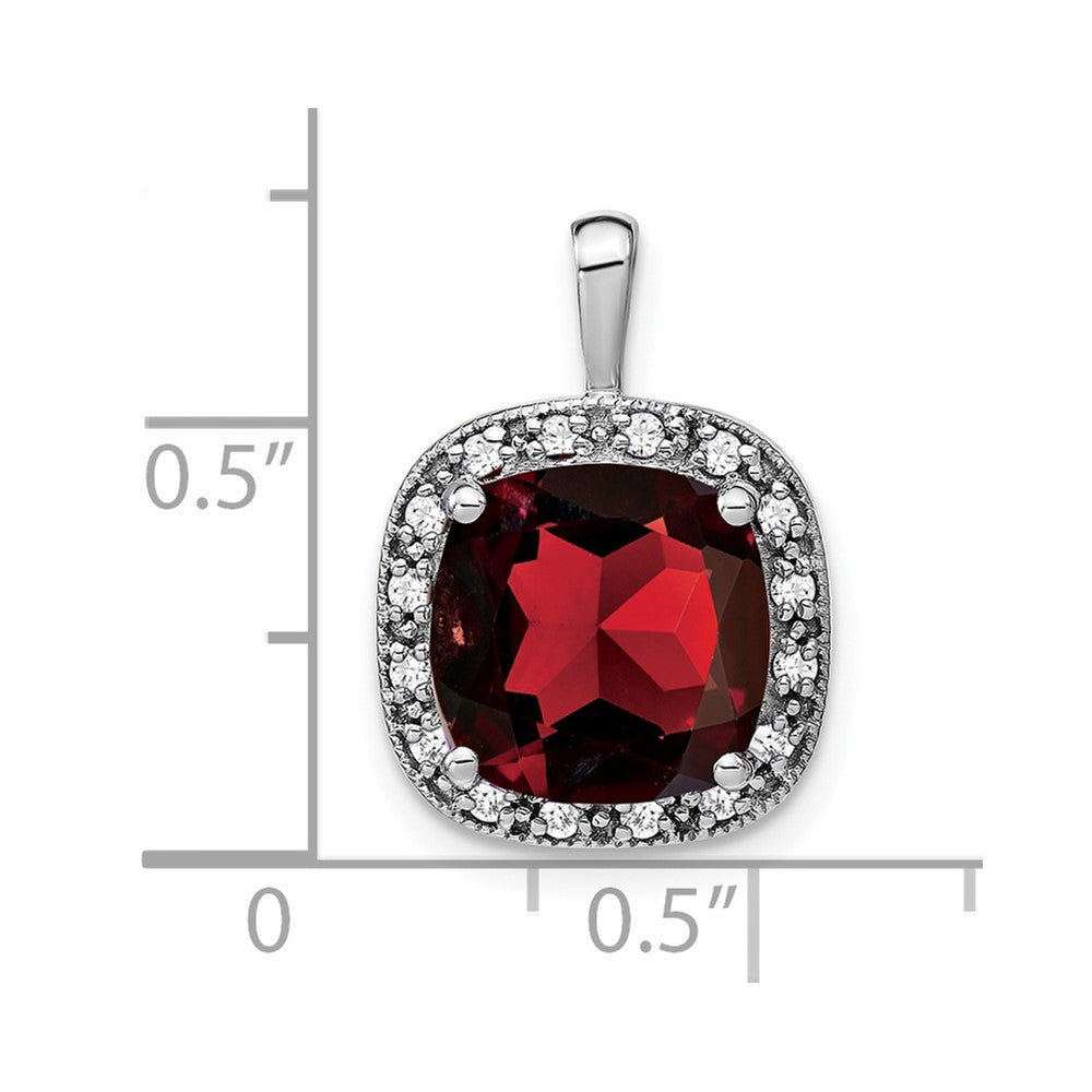 14k White Gold Cushion Garnet and Diamond Pendant