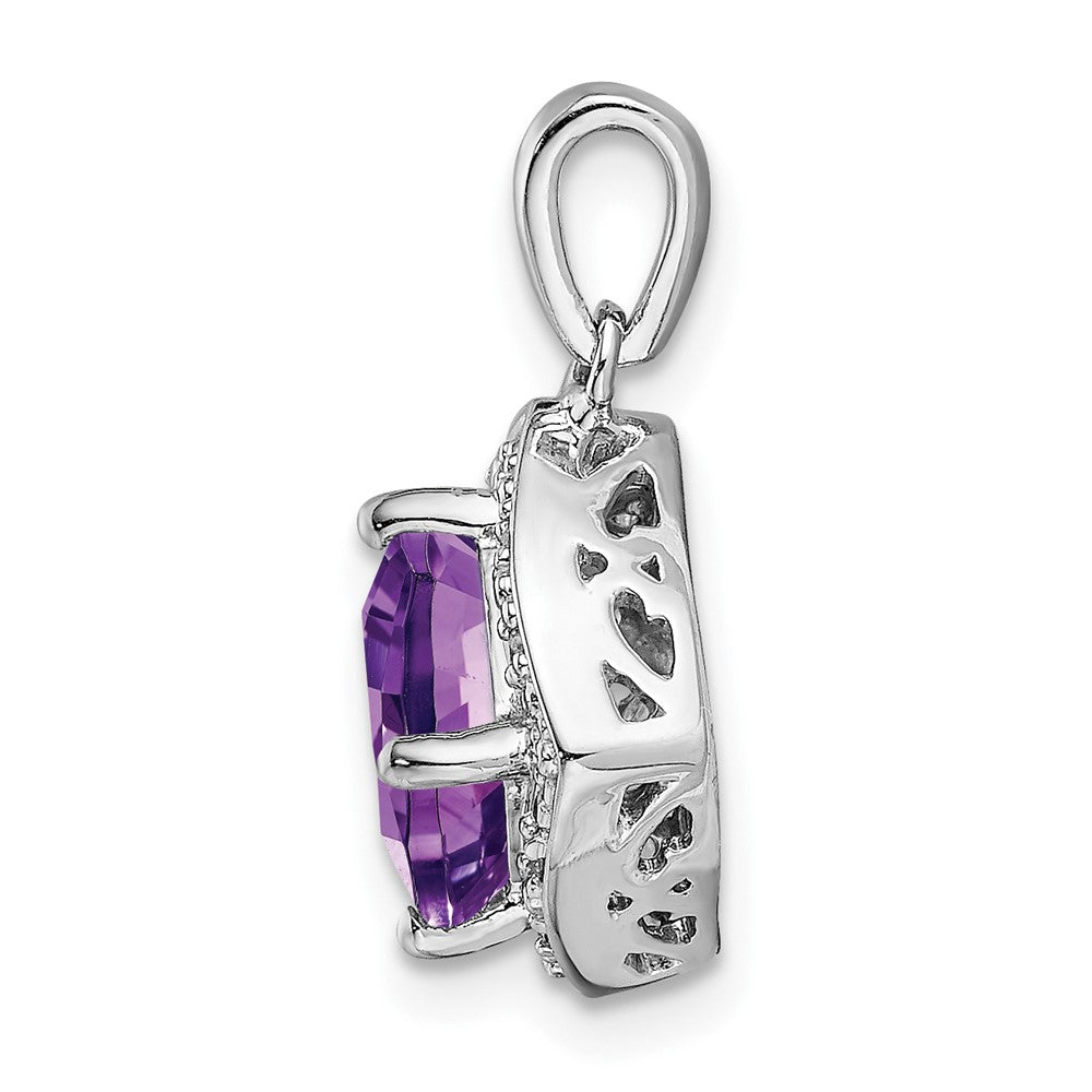 14k White Gold Cushion Amethyst and Diamond Pendant