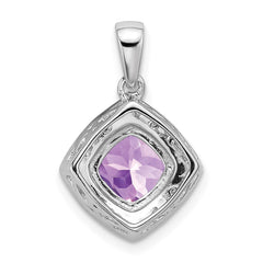 14k White Gold Cushion Amethyst and Diamond Pendant