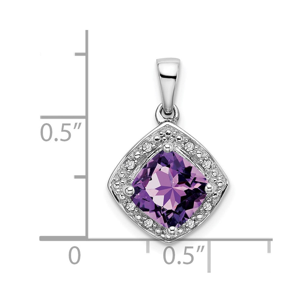 14k White Gold Cushion Amethyst and Diamond Pendant