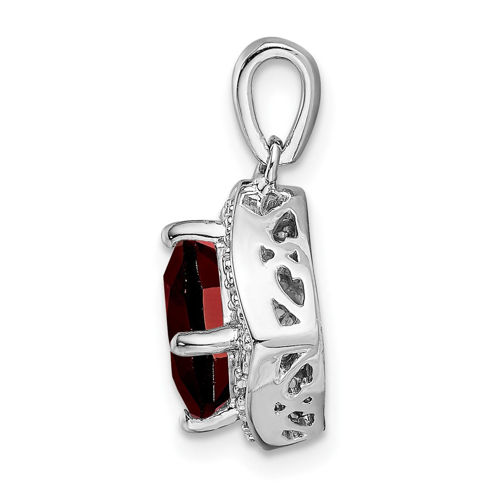 14k White Gold Cushion Garnet and Diamond Pendant