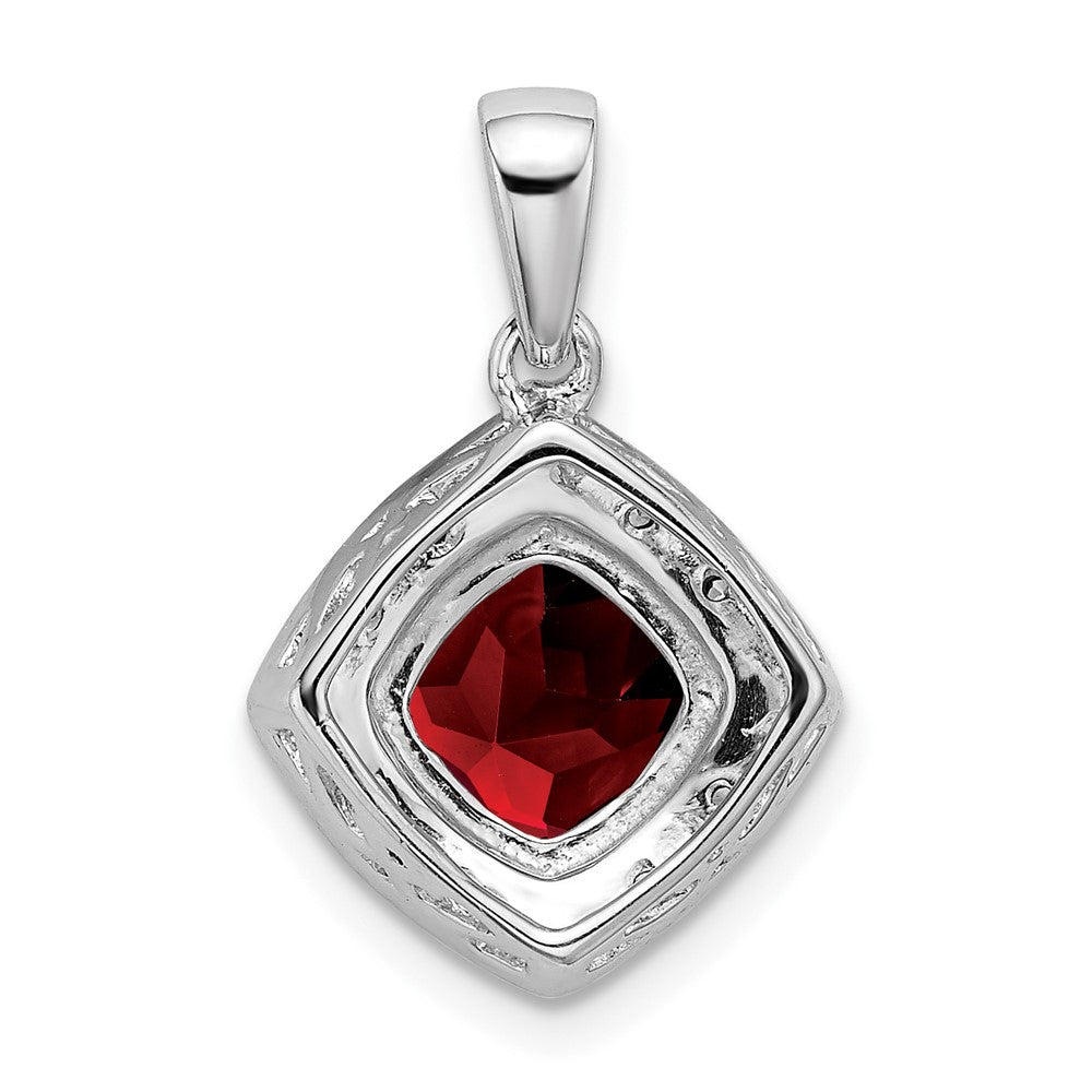 14k White Gold Cushion Garnet and Diamond Pendant