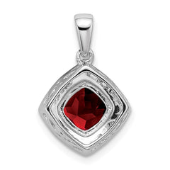 14k White Gold Cushion Garnet and Diamond Pendant