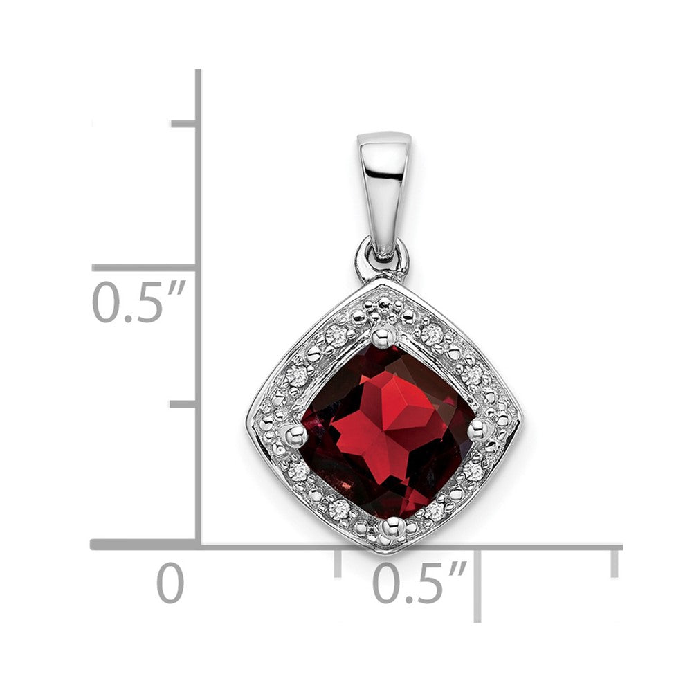 14k White Gold Cushion Garnet and Diamond Pendant