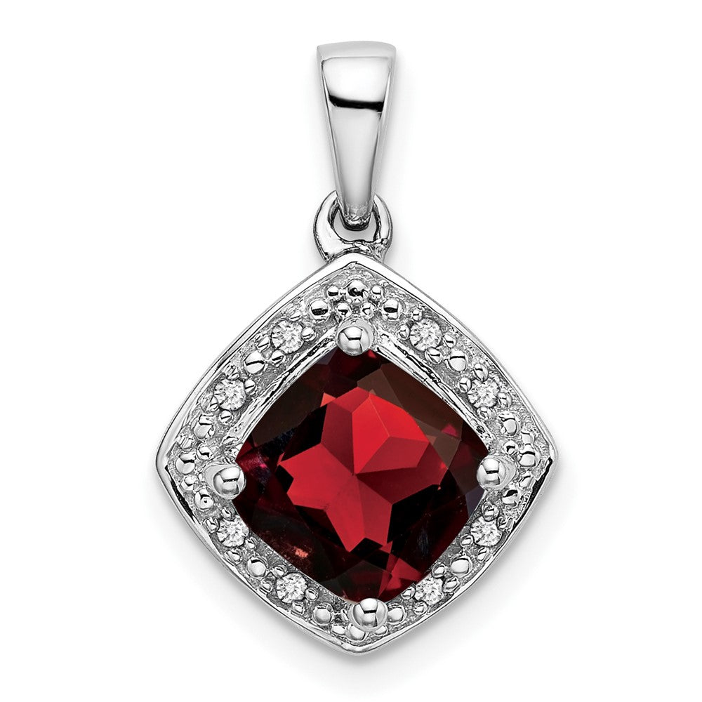 14k White Gold Cushion Garnet and Diamond Pendant - 2