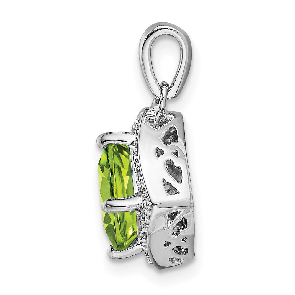 14k White Gold Cushion Peridot and Diamond Pendant