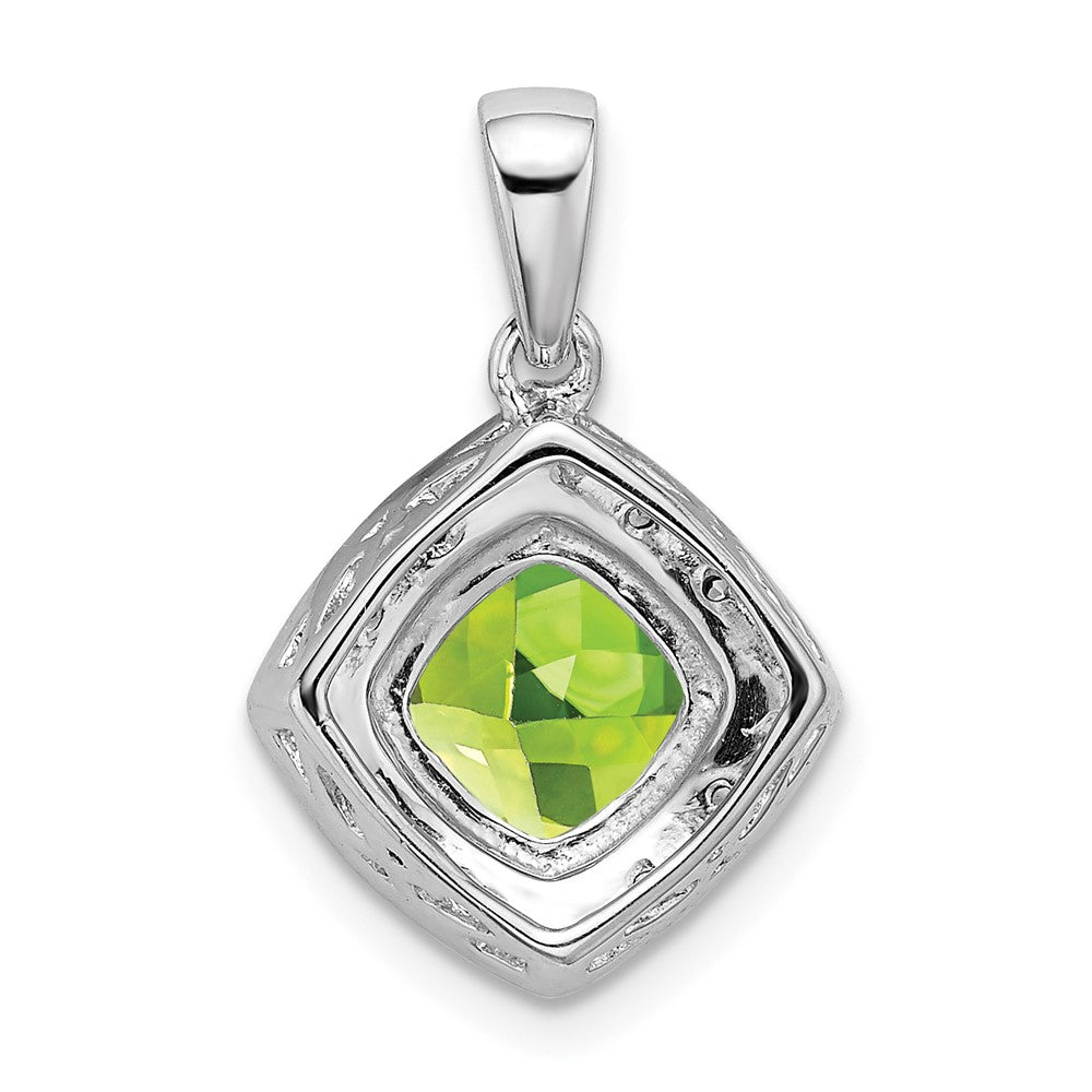 14k White Gold Cushion Peridot and Diamond Pendant