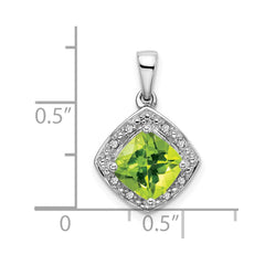 14k White Gold Cushion Peridot and Diamond Pendant