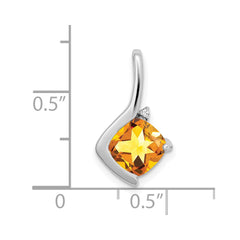 14k White Gold Cushion Citrine and Diamond Pendant - 8