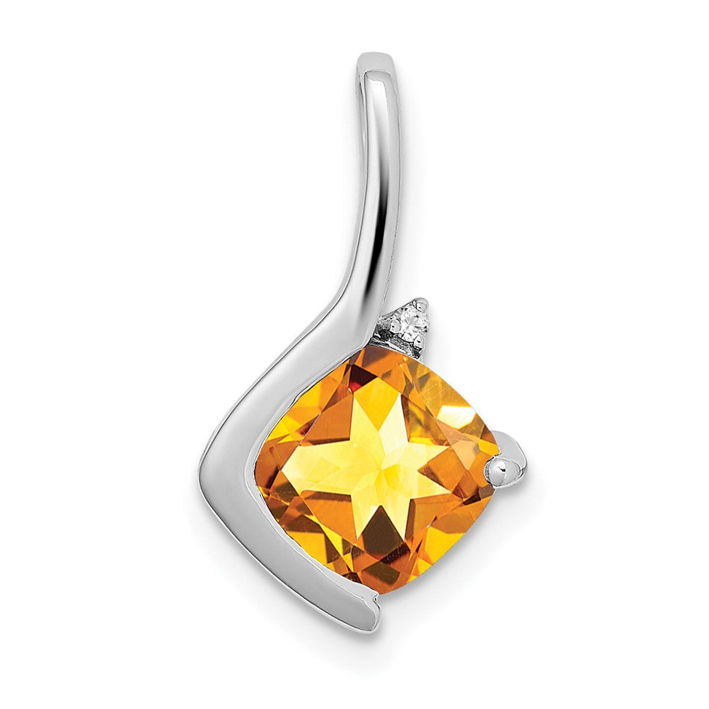 14k White Gold Cushion Citrine and Diamond Pendant - 8
