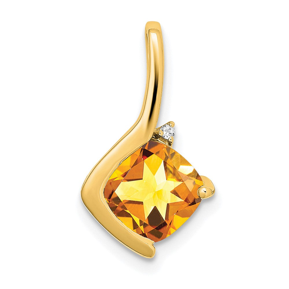 14k Cushion Citrine and Diamond Pendant - 3
