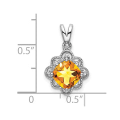 14k White Gold Citrine and Diamond Scalloped Pendant