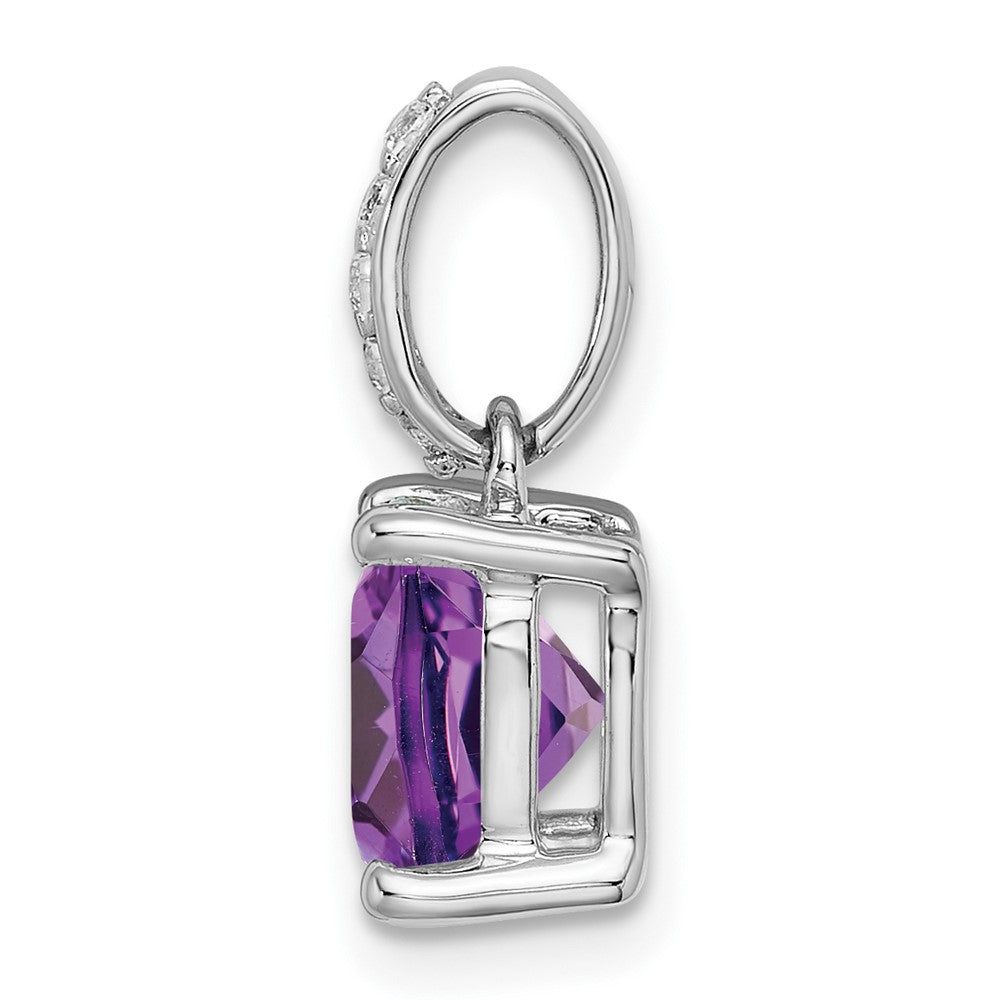 14k White Gold Cushion Amethyst and Diamond Pendant