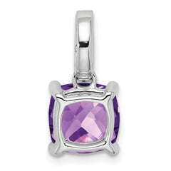 14k White Gold Cushion Amethyst and Diamond Pendant