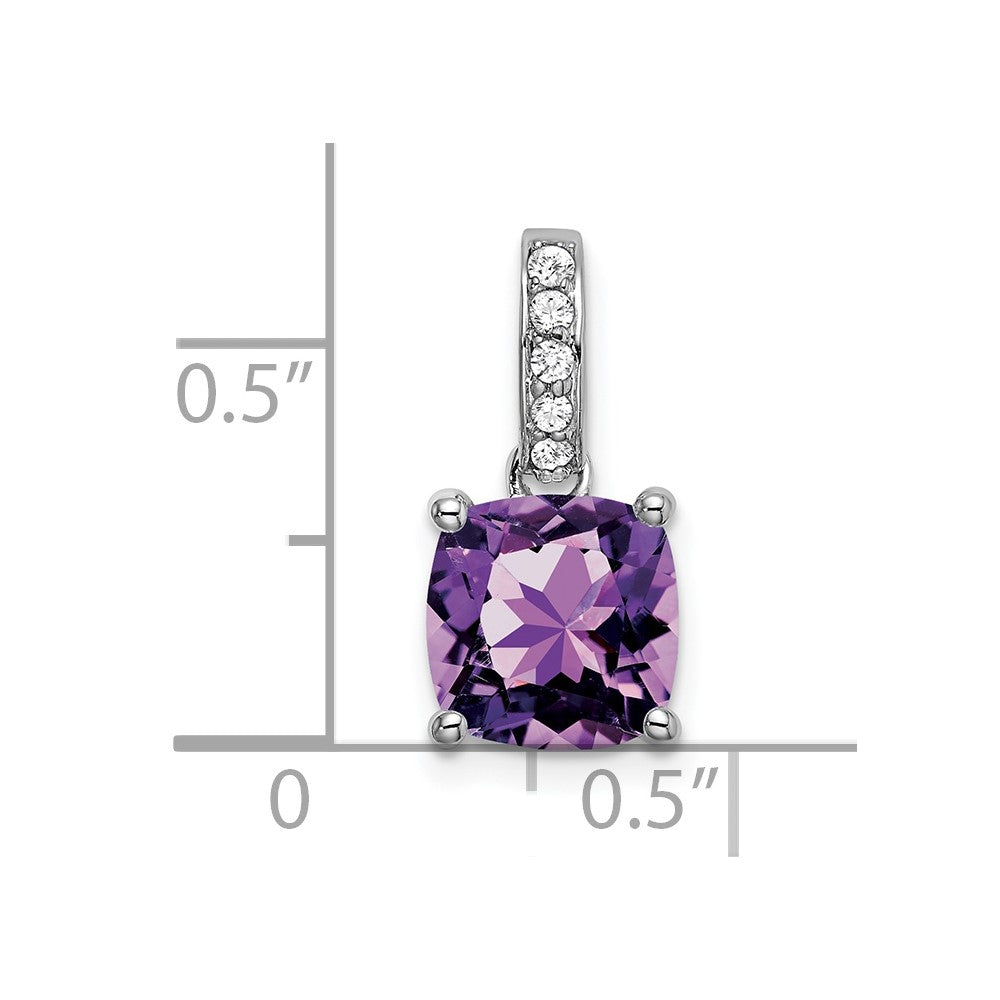 14k White Gold Cushion Amethyst and Diamond Pendant