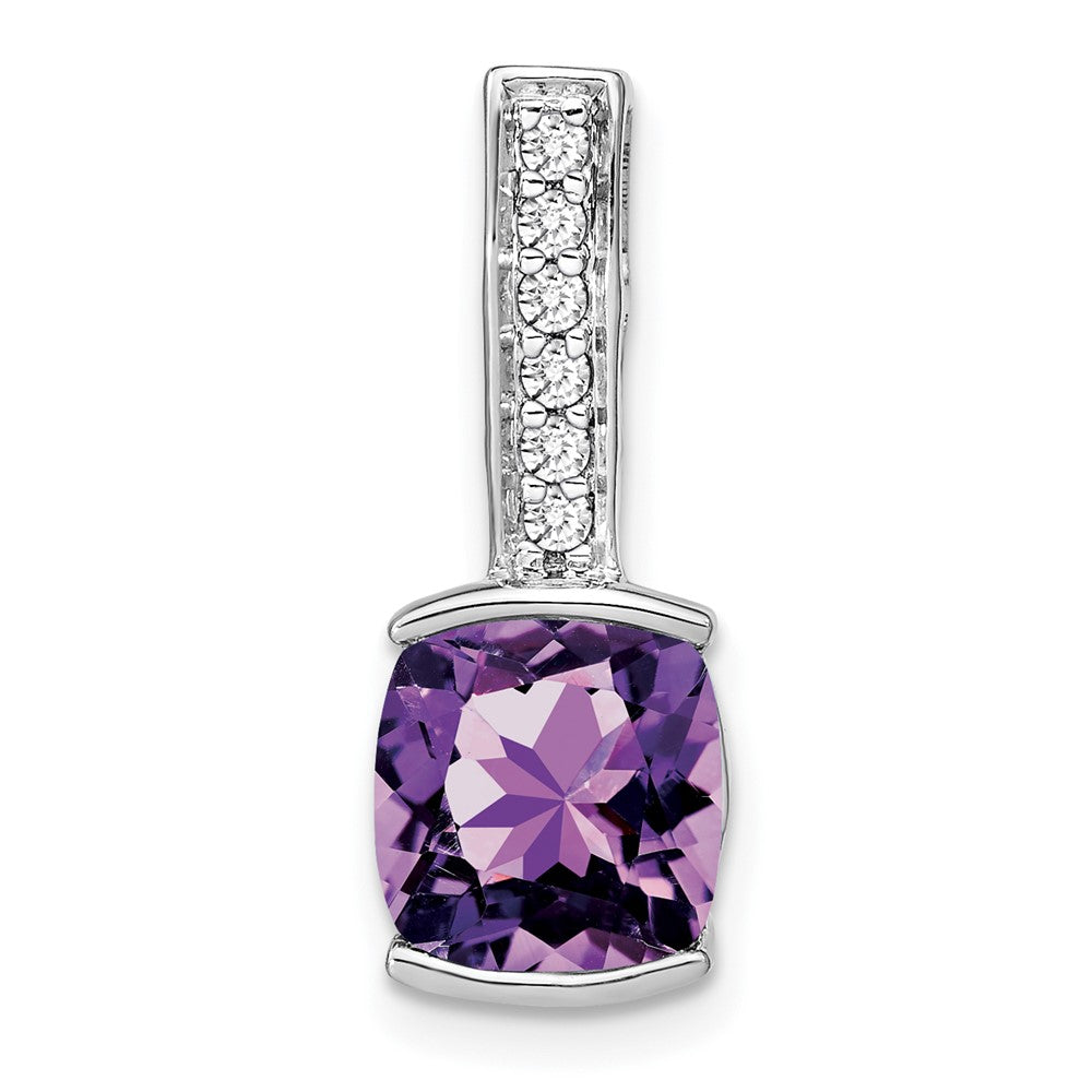 14k White Gold Cushion Amethyst and Diamond Pendant - 11