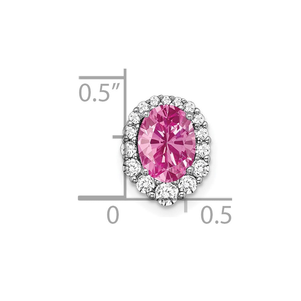 14k White Gold Oval Lab Created Pink Sapphire and Diamond Halo Chain Slide