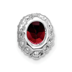 14k White Gold Oval Garnet and Diamond Halo Chain Slide