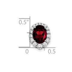 14k White Gold Oval Garnet and Diamond Halo Chain Slide