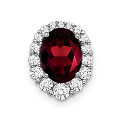 14k White Gold Oval Garnet and Diamond Halo Chain Slide