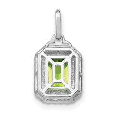 14k White Gold Emerald-cut Peridot and Diamond Halo Pendant