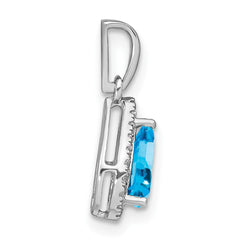 14k White Gold Pear Blue Topaz and Diamond Halo Pendant