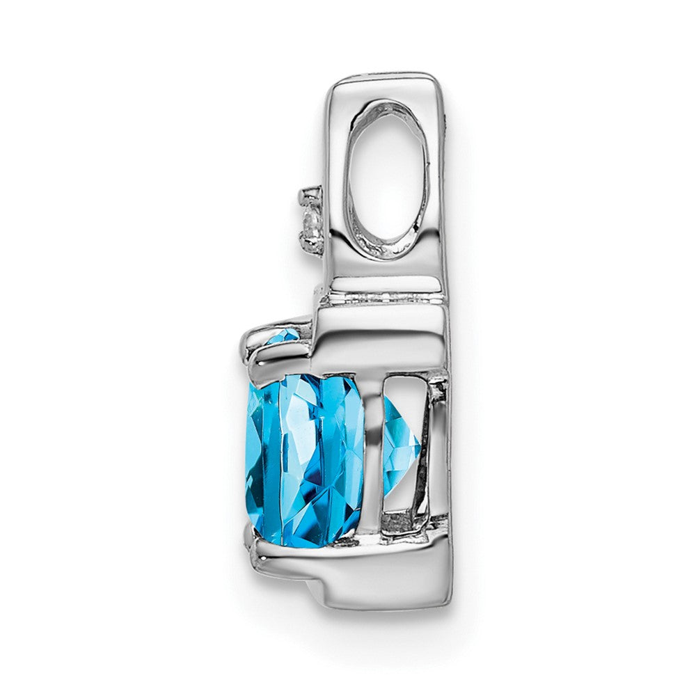 14k White Gold Blue Topaz and Diamond Pendant - 2