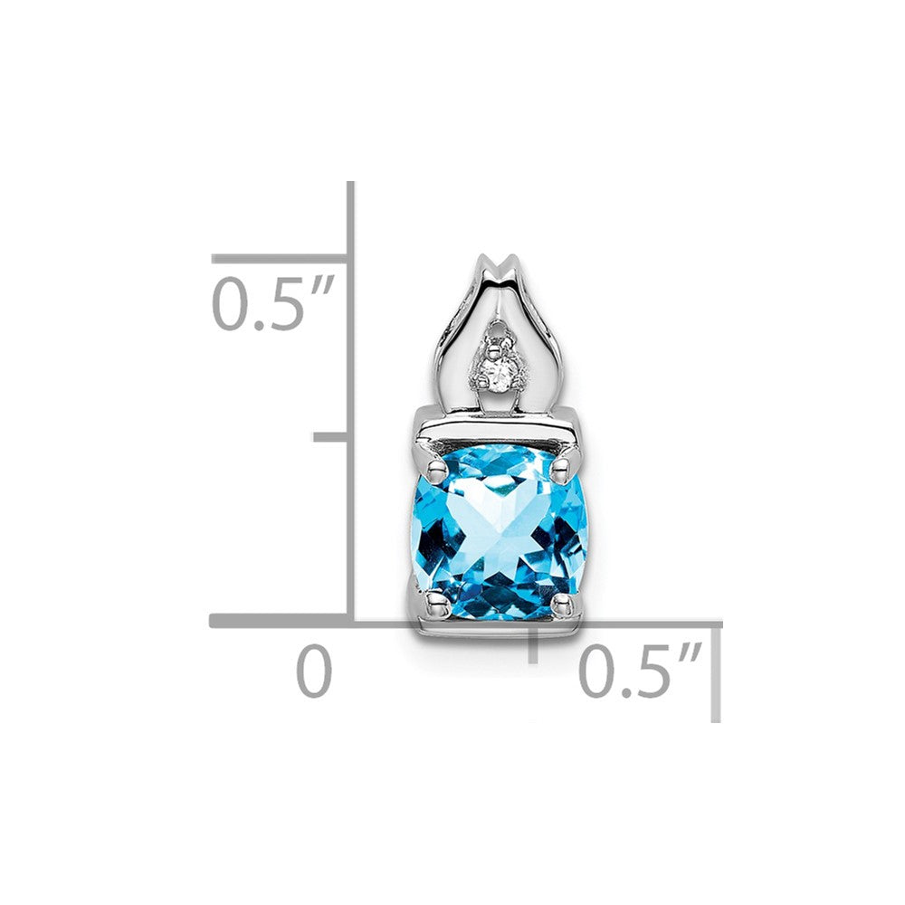 14k White Gold Blue Topaz and Diamond Pendant - 2