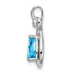 14k White Gold Pear Blue Topaz and Diamond Pendant
