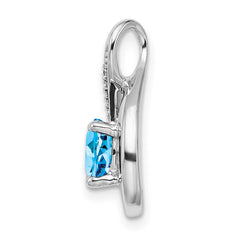 14k White Gold Blue Topaz and Diamond Pendant