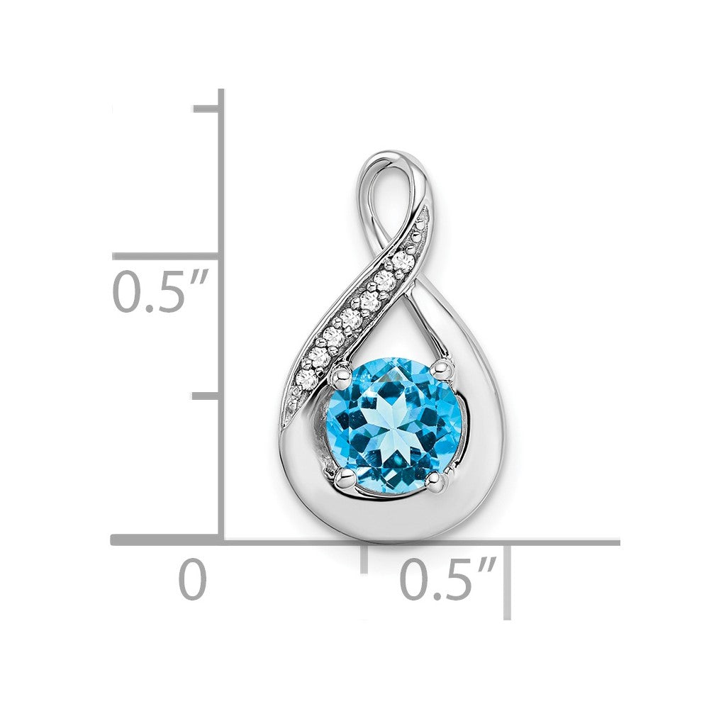 14k White Gold Blue Topaz and Diamond Pendant