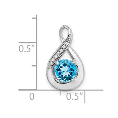 14k White Gold Blue Topaz and Diamond Pendant