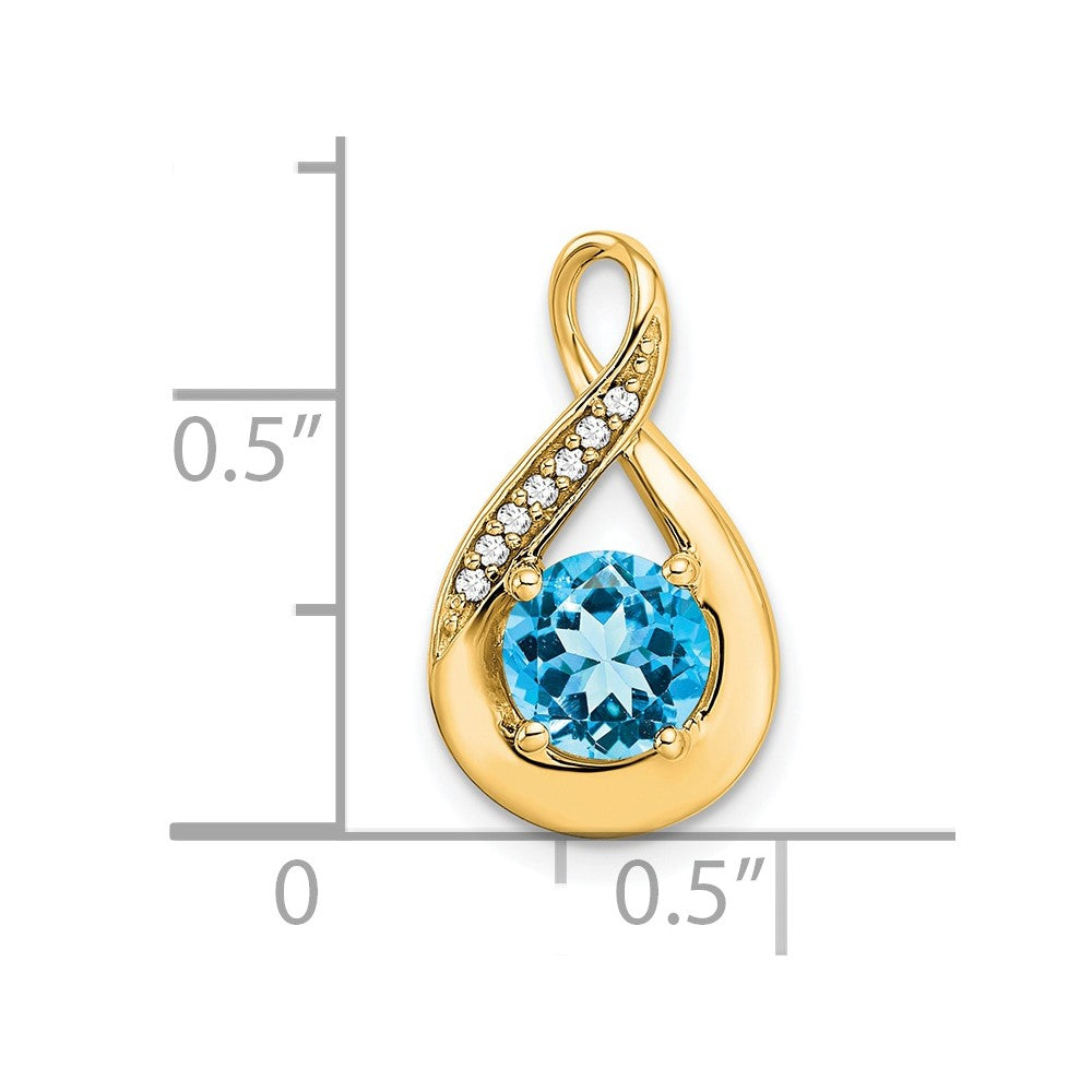 14k Blue Topaz and Diamond Pendant - 4