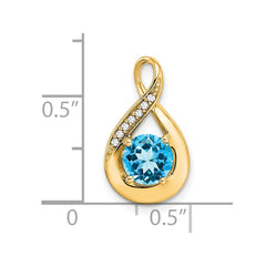 14k Blue Topaz and Diamond Pendant - 4