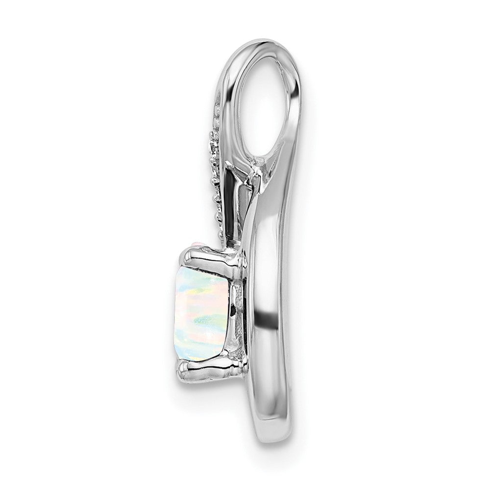 14k White Gold Created Opal and Diamond Pendant